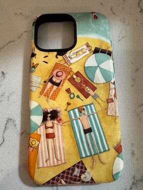 String berry iphone 16 Pro Max MagSafe case in cute beach scene - Yellow Teal.